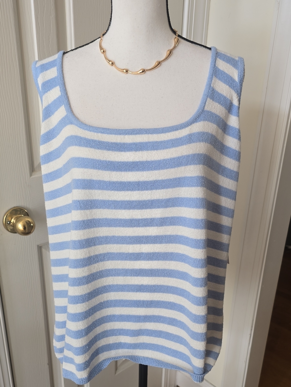 LC LAUREN CONRAD BRAND WOMEN'S PLUS BLUE AND WHITE STRIPES TANK TOP SIZE 3X
